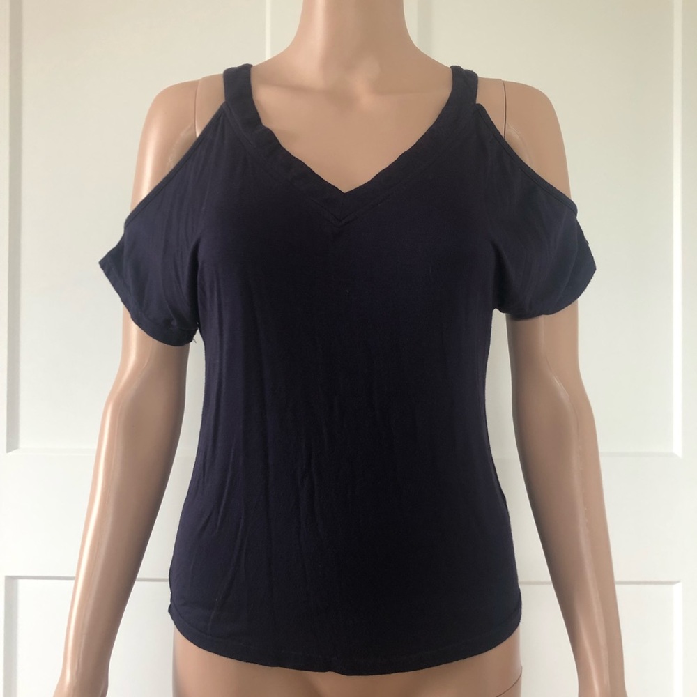 Max Collection Navy Blue Purple Cold Shoulder Top Small